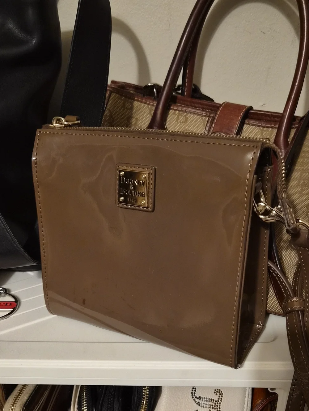 Dooney & Bourke Taupe Patent Crossbody Bag